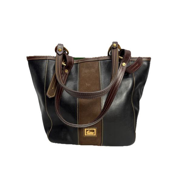 Dooney and Bourke Florentine East West Skylar brown black leather suede tote. - Picture 1 of 16